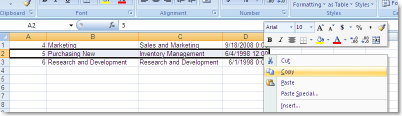 Excel copy