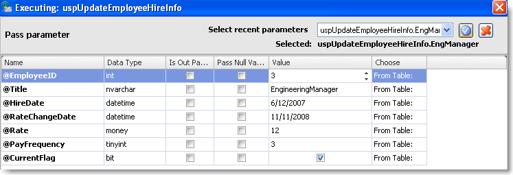 Execute stored procedure