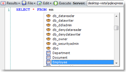 SQL Editor code completion