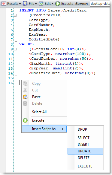 SQL Editor quick script