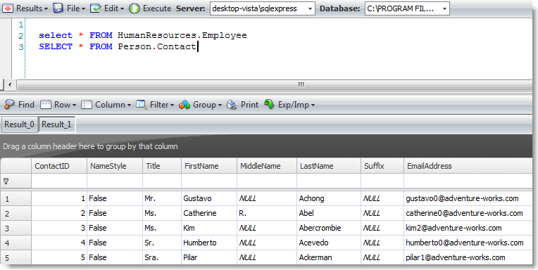 SQL Editor results